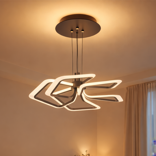 Окачен LED полилей с дистанционно управление 103W, 5 квадрата, студена/топла/неутрална светлина, димируем, черен LED полилей с дистанционно управление Заглавие по подразбиране Alessandro Design