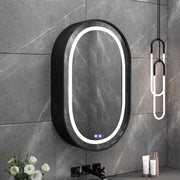 LED огледало с шкаф, овал, 50x80см, увреждания, студ/гореща/неутрална светлина, черна рамка, място за съхранение