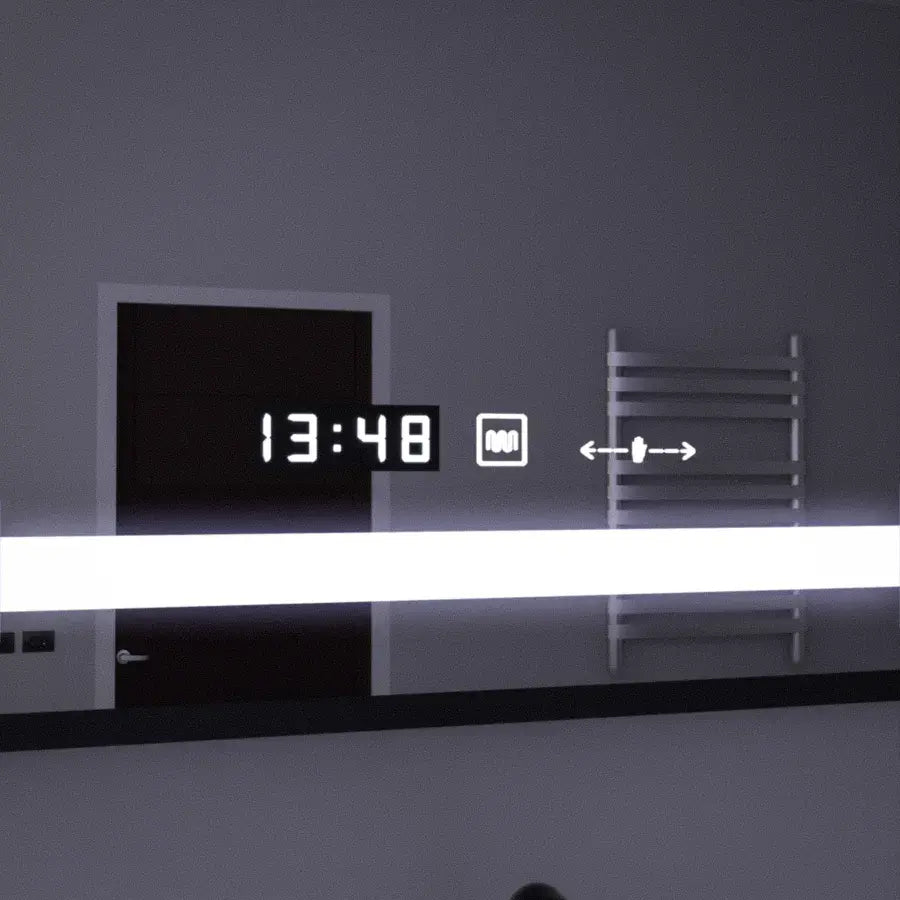 Правоъгълно светодиодно огледало, 120x80см, сензор за motionglow marcello, система за деактивиране, часовник и термометър, козметично увеличение
