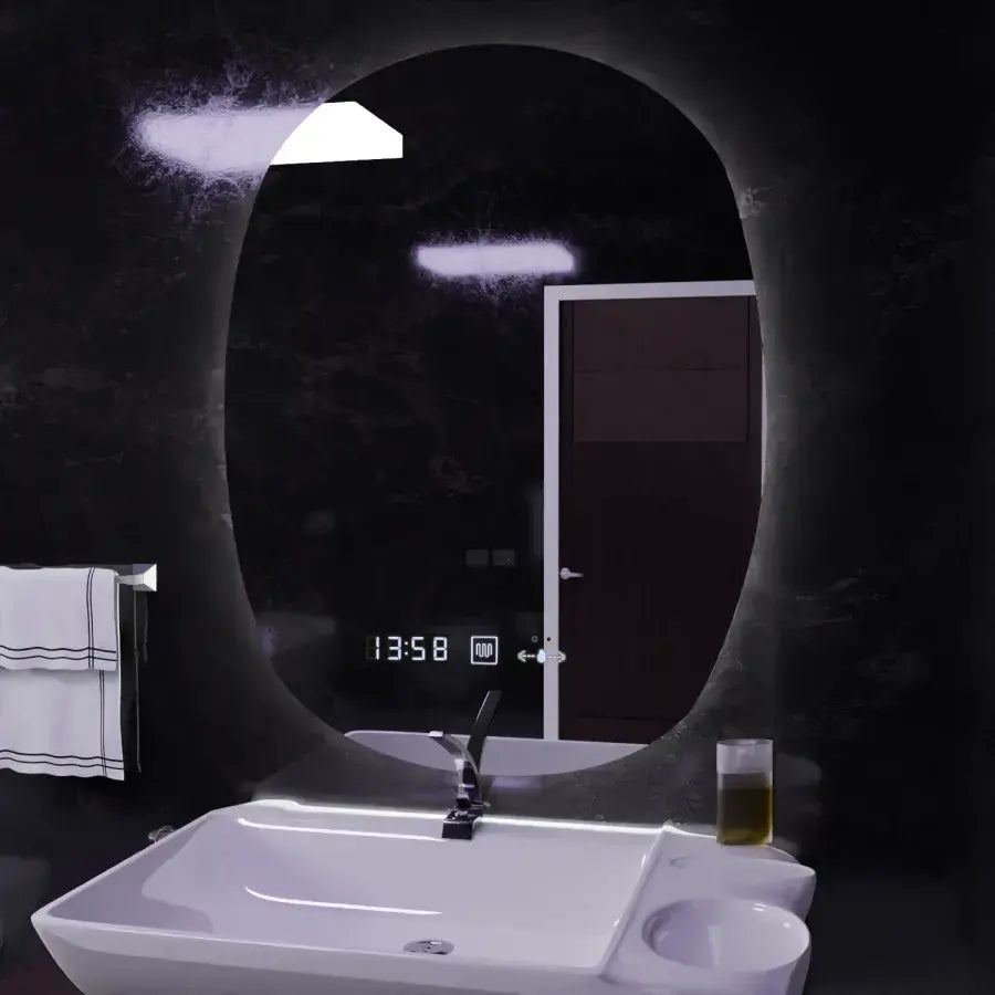Овално светодиодно огледало 60x80cm Ranya Sensor Motionglow Marcello Dimable Clock System