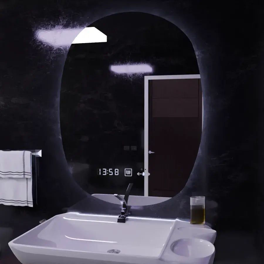 Овално светодиодно огледало 60x80cm Ranya Sensor Motionglow Marcello Dimable Clock System