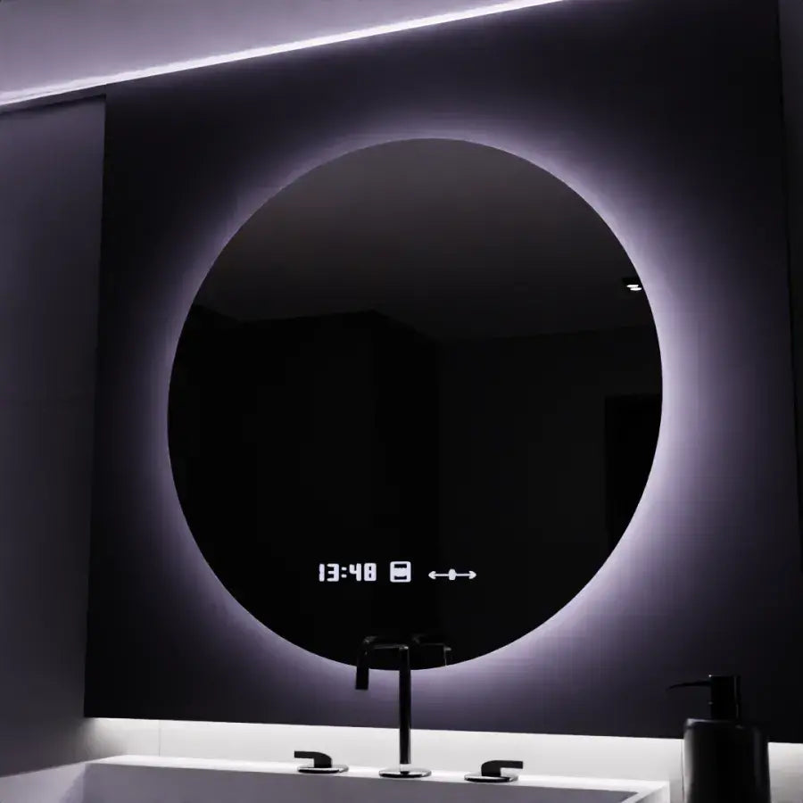 Кръгло светодиодно огледало, 70 см, серена motionglow marcello, система за размразяване, часовник и термометър, размирен