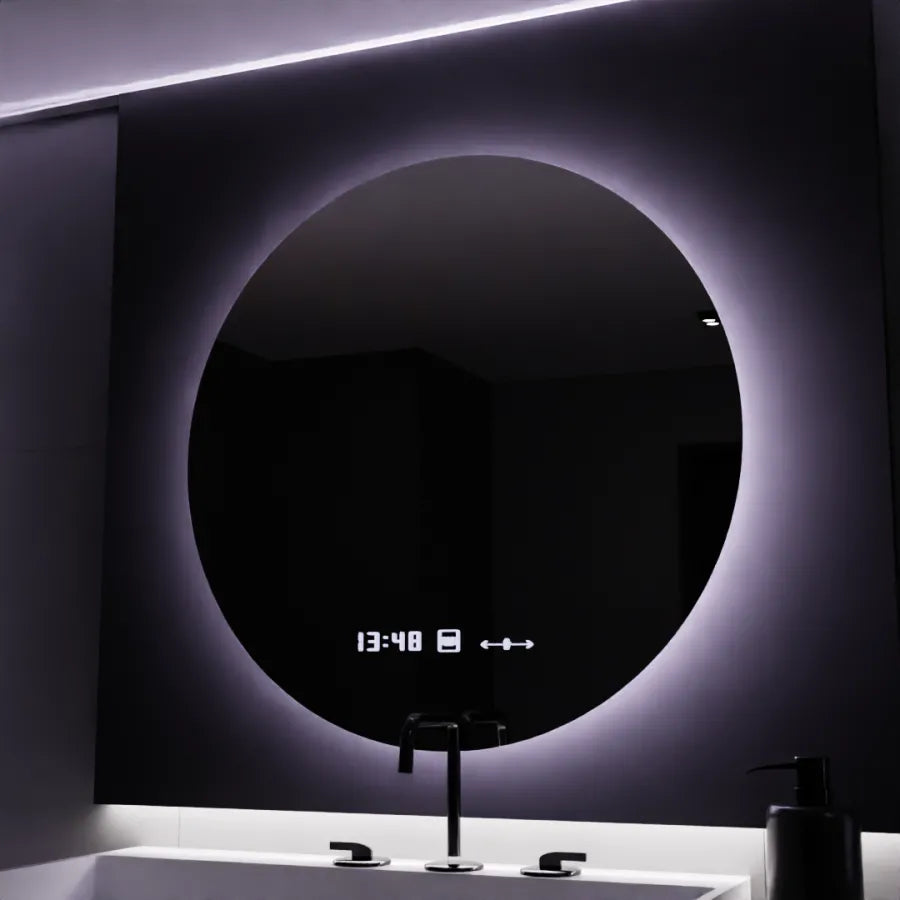 Кръгло светодиодно огледало, 80 см, серена motionglow marcello, система за размразяване, часовник и термометър, размирен