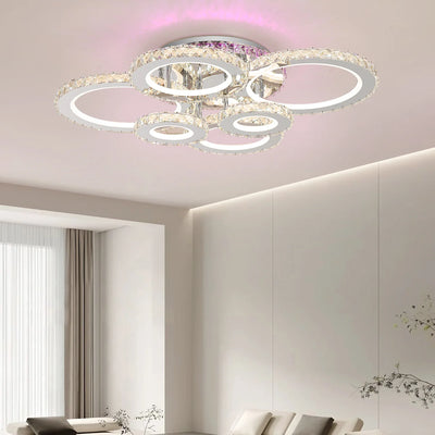 LED полилей с дистанционно управление и кристал Nova RGB 152W, 6 кръга, студена/гореща/неутрална светлина, маргаритка, гланцов хром