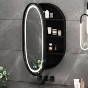 LED огледало с шкаф, овал, 50x80см, увреждания, студ/гореща/неутрална светлина, черна рамка, място за съхранение
