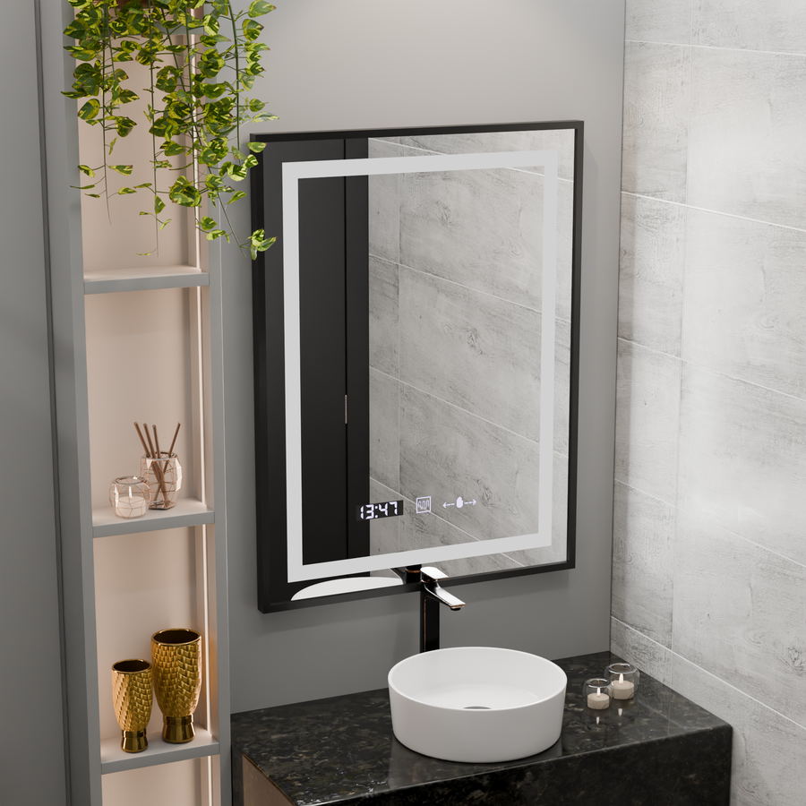Правоъгълно светодиодно огледало, 60x80см, Verite Majeste Noir Motion Glow Marcello, система за размразяване, часовник и термометър, подразбиращ се