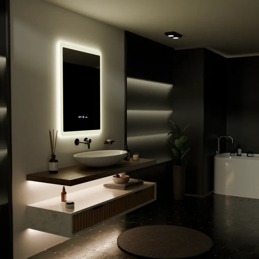 Правоъгълно светодиодно огледало, 60x80см, сензор за marcello marcello, система за обезобразяване, часовник и термометър, дайм