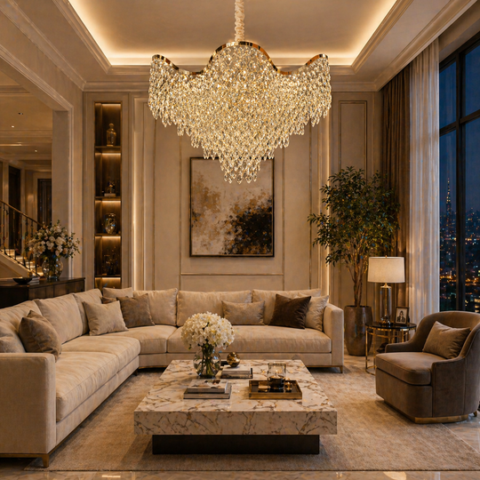 Кристален полилей VELOURA Eleganza 9xE14, D50 см, злато, регулируема височина, метал и кристал Кристални полилеи Заглавие по подразбиране Alessandro Design