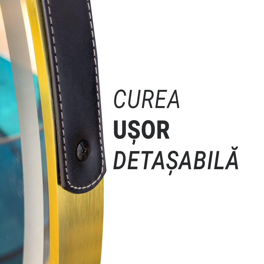 Кръгло LED огледало, 60 см, Celeste Royale Gold Eleve Motionglow Marcello, система за демонтиране, часовник