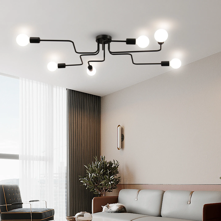 Модернистичен полилей Hexa 6, 6x E27, черен, модерен дизайн