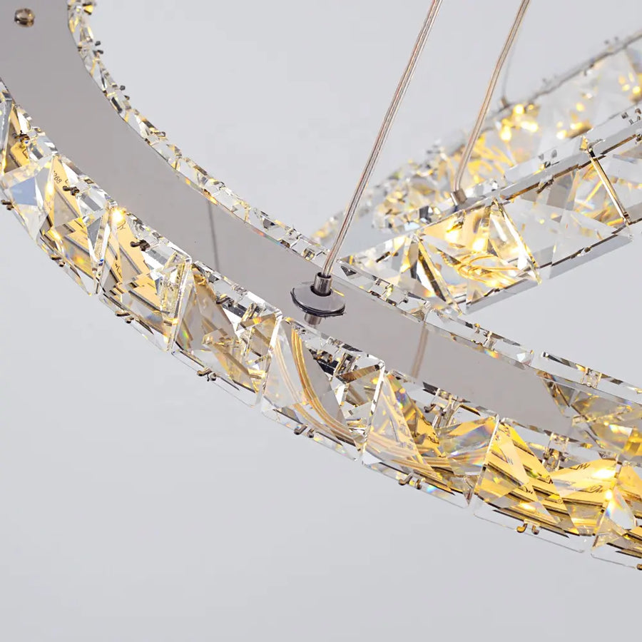 LED полилей с дистанционно управление и кристална призма Luminis 58W, 2 кръга, студена/гореща/неутрална светлина, нестабилна, сребърна, регулируема височина