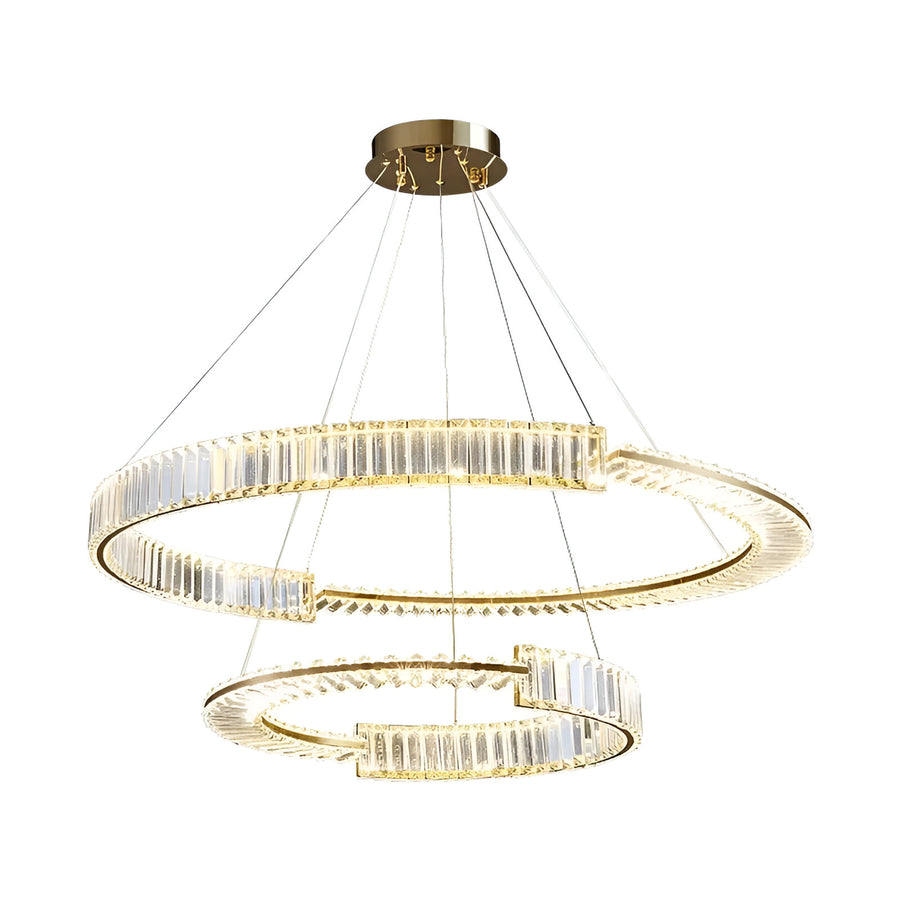 LED полилей, окачен с дистанционно управление и кристална призма Royal 200W, 2 кръга, студена/гореща/неутрална светлина, маргаритка, злато, регулируема височина