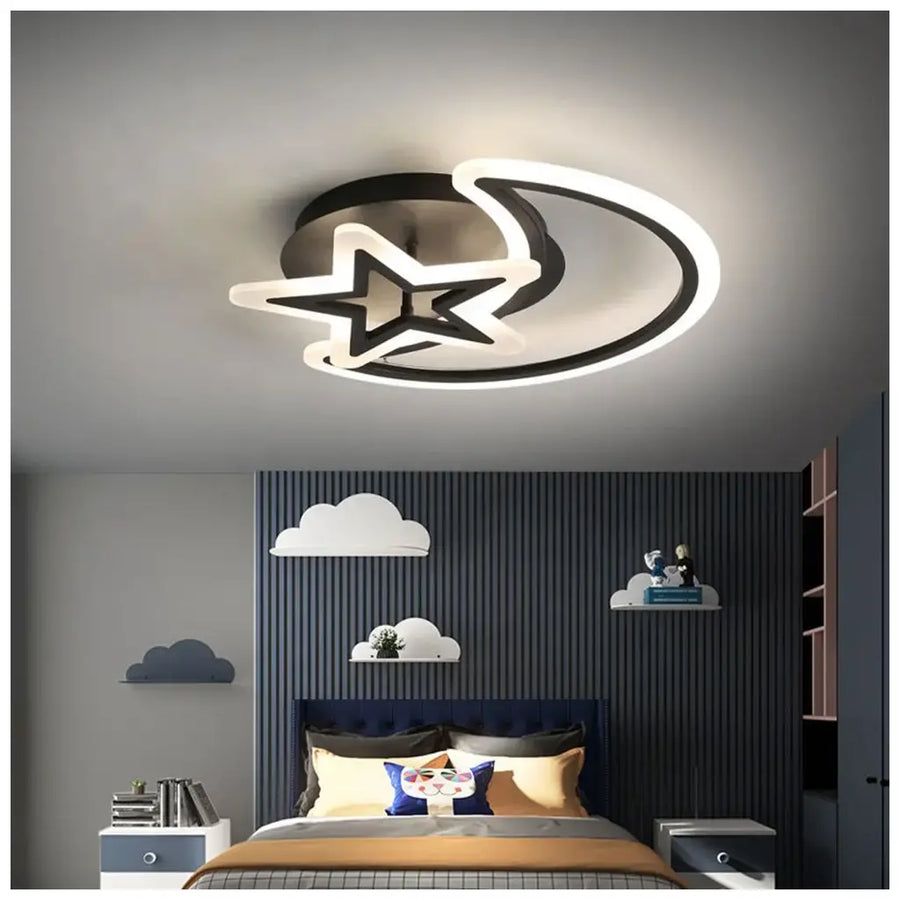 LED полилей с месец за дистанционно управление и 45W звезда, 2 елемента, студена/гореща/неутрална светлина, нестабилна, черна