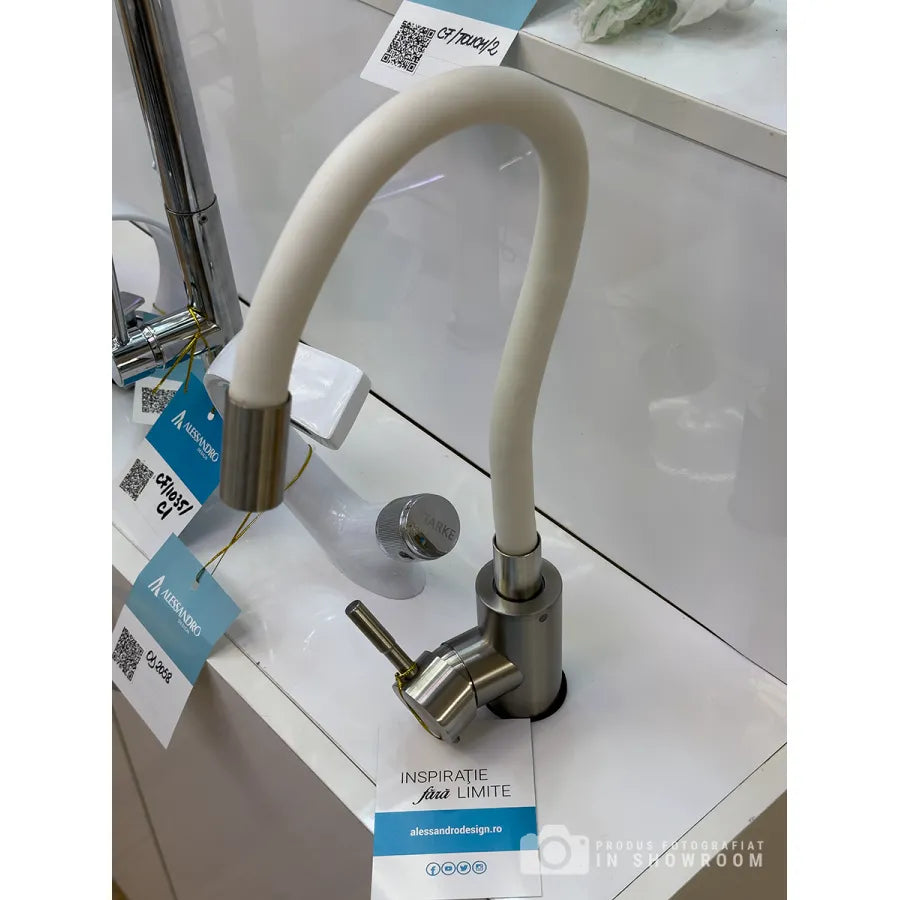 Батерия с гъвкава тръба, неръждаема стомана, сатен и бяла, CF025WH