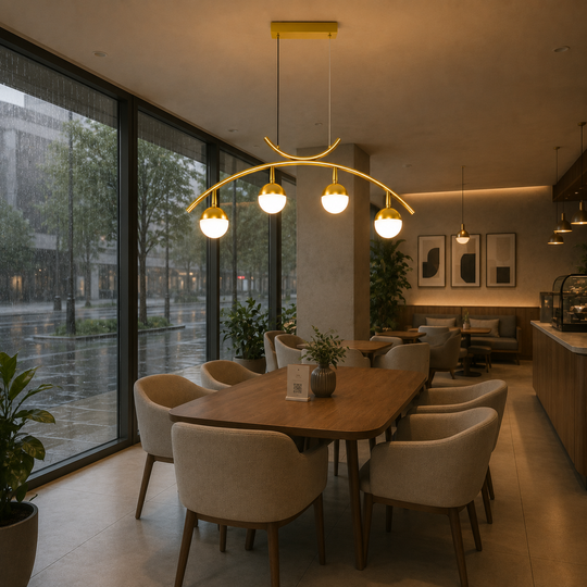 LED висящ полилей PAAMIUT 34W, 4 източника на светлина, Студена/Топла/Неутрална светлина, Златен, Регулируема височина