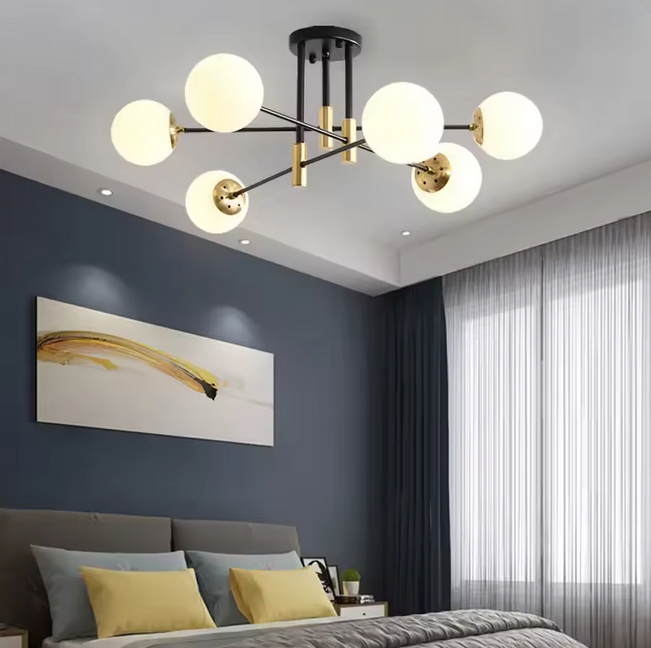 Кръгла бяла лампа, Penthouse Lounge, 6xe27, черно / злато, метал