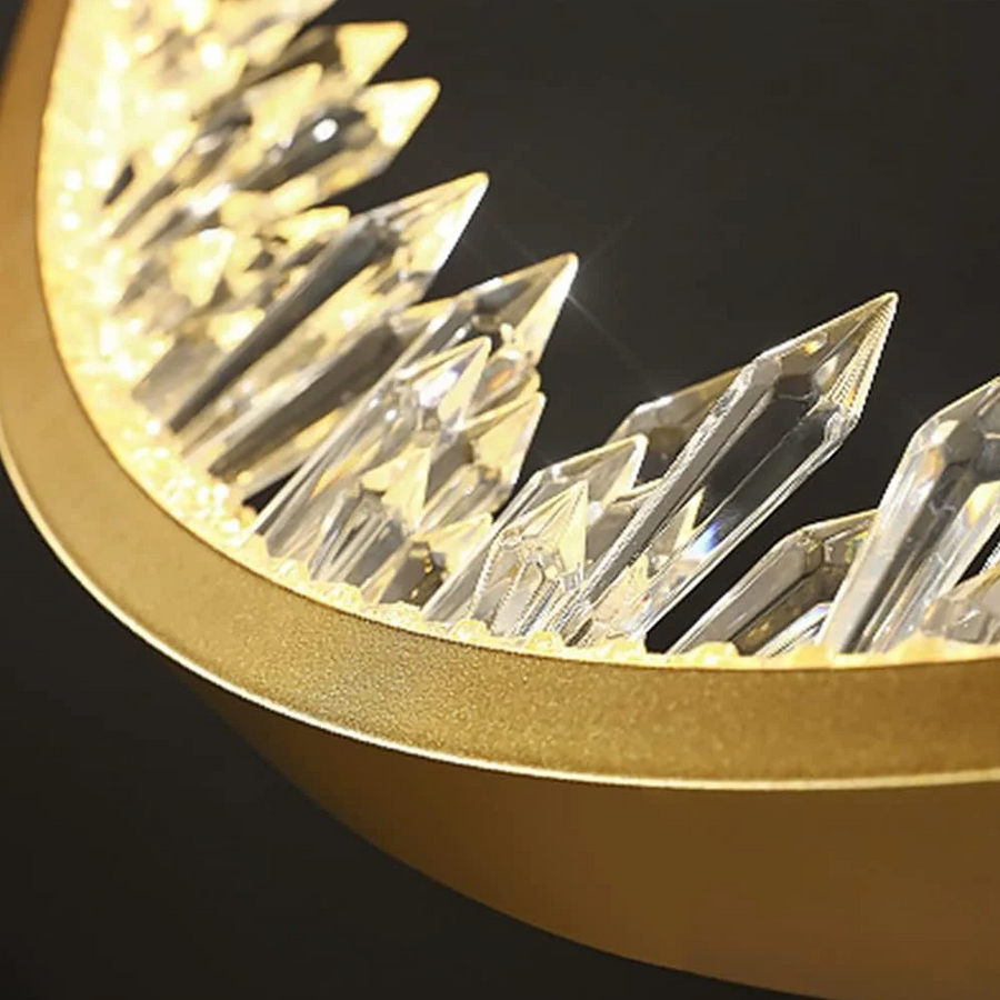 Окачен LED полилей с дистанционно управление, кристали K9, 27W, 1 кръг, студена/топла/неутрална светлина, димиране, злато, регулируема височина