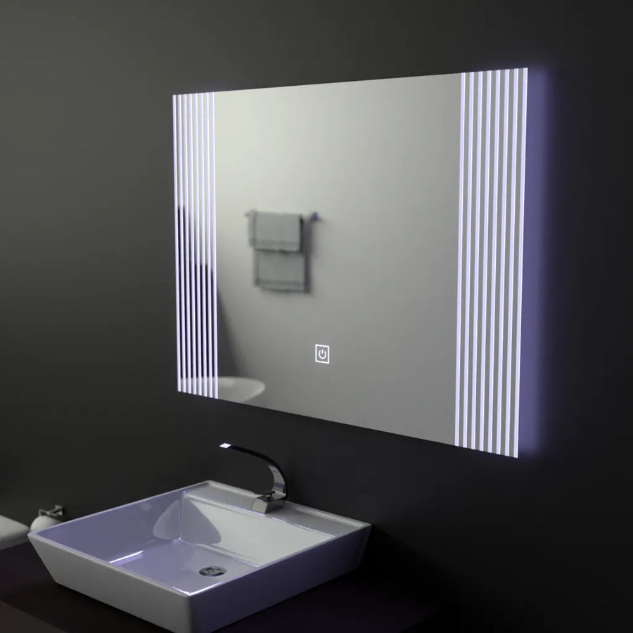 Правоъгълно LED огледало, 80x60см, безкрайна рамка основно докосване