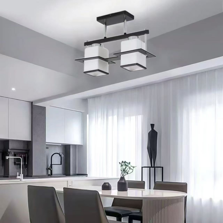 Класически Lolust Aramis с дървени лампи квадрат 2x E27 черно и бяло