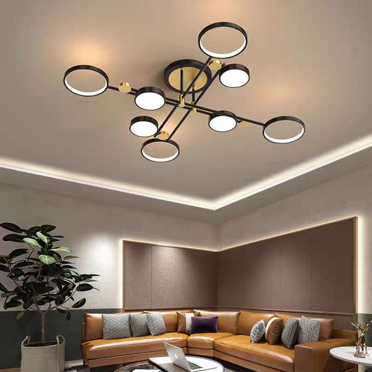 LED полилей с дистанционно управление LT721/8BK+GD, 44W, 8 елемента, топла/студена/неутрална светлина, възможност за димиране, черно/златно LED полилеи с дистанционно управление Заглавие по подразбиране Alessandro Design
