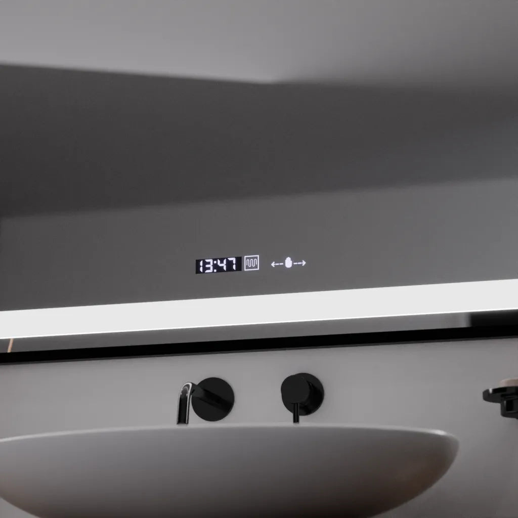 Огледален светодиоден правоъгълен 100x65cm Verite Majeste Noir Motion Glow Marcello Clock Размразяване и размерен термометър