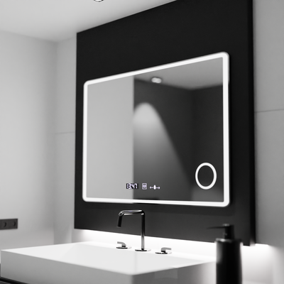 Огледално светодиодно правоъгълно 120x80 Aura Riflesso Puro Motionglow Marcello, система за размразяване, термометър и часовник, подразбиращ се