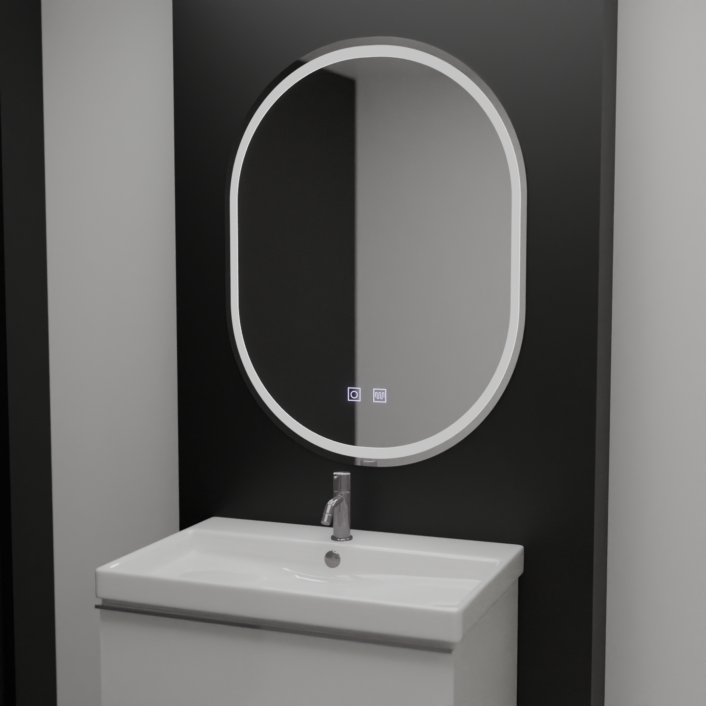 Овално LED огледало, 60x80cm, Velara Touch, система за разрушаване, подразбиращ се