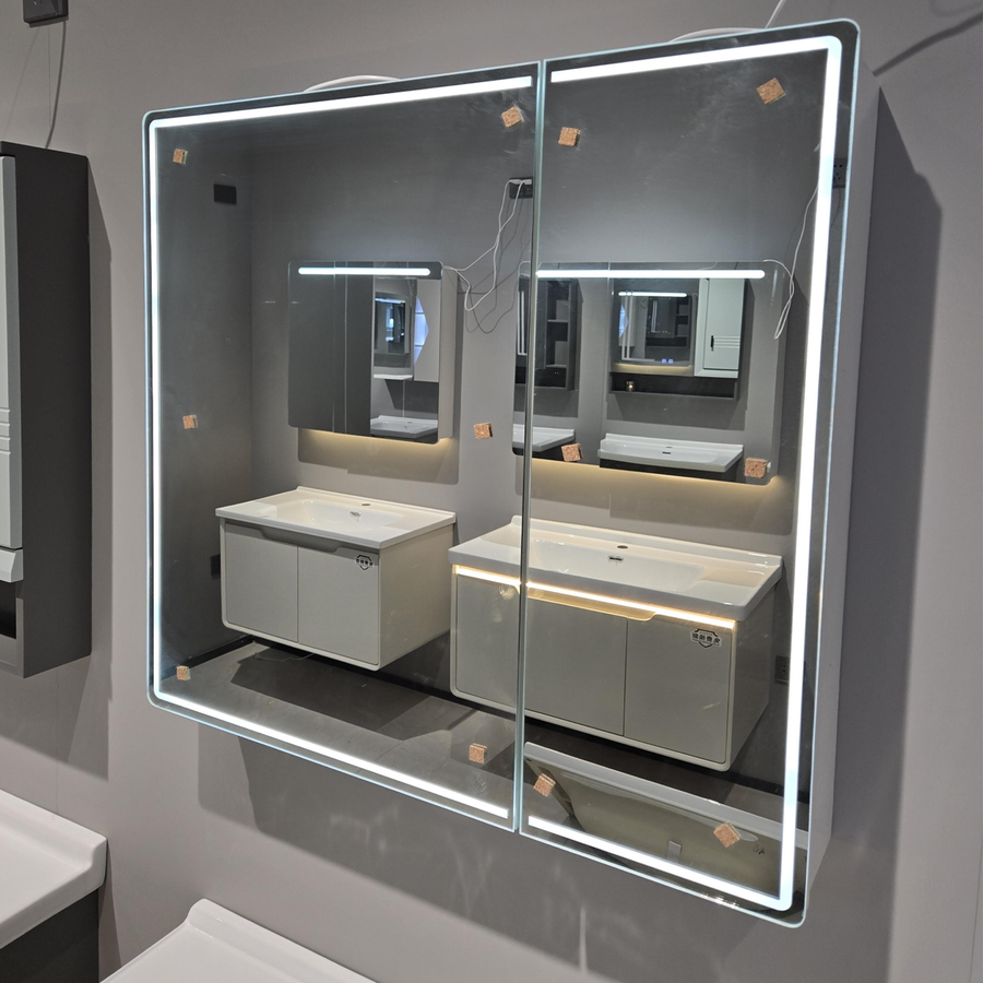 Гардероб Theresa с LED огледало DBP125 80x70 сив