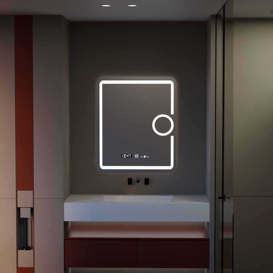 Правоъгълно светодиодно огледало, 75x90cm, eclat motionglow marcello, система за размразяване, часовник и термометър, козметичен луп