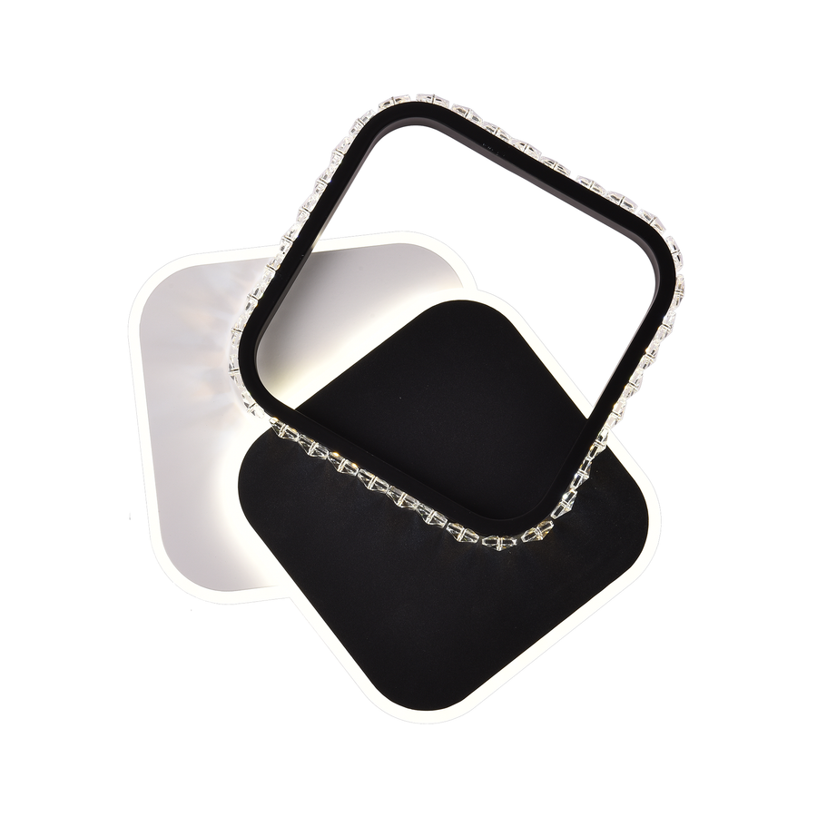 LED кристален полилей PRISMIQ 39W, 3 квадрата, Студена/Топла/Неутрална светлина, Черен