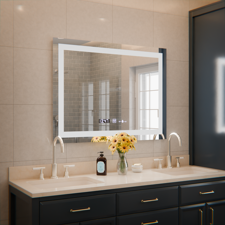 Правоъгълно светодиодно огледало, 80x60см, verite motionglow marcello, система за дефиниране, часовник и термометър, подразбиращ се