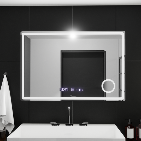 Правоъгълно LED огледало, 90x60 см, Velour MotionGlow Marcello, система за обезпотяване, часовник и термометър, козметична лупа, димируеми огледала Marcello Заглавие по подразбиране Alessandro Design