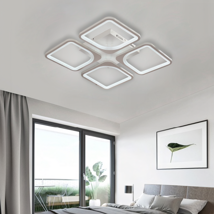 LED полилей със Zoe 52W дистанционно управление, 4 квадрата, студена/гореща/неутрална светлина, проклет, бял