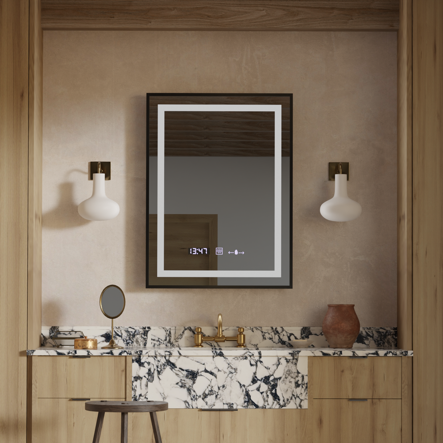 Правоъгълно светодиодно огледало, 60x80см, Verite Majeste Noir Motion Glow Marcello, система за размразяване, часовник и термометър, подразбиращ се