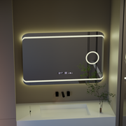 Правоъгълно светодиодно огледало, 100x60см, дефиниция Motionglow Marcello, система за размразяване, часовник и термометър, козметична лупа, подразбираща се