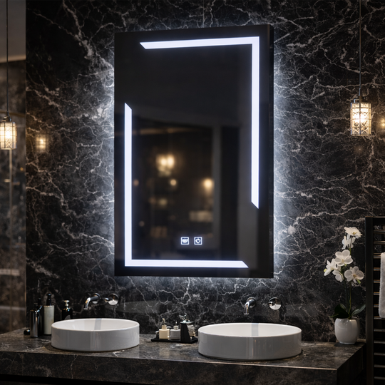 Правоъгълно LED огледало, 45x60cm, ECLISSA Touch, система против запотяване, димиране, студена светлина 6000K огледала Korman E Заглавие по подразбиране Alessandro Design