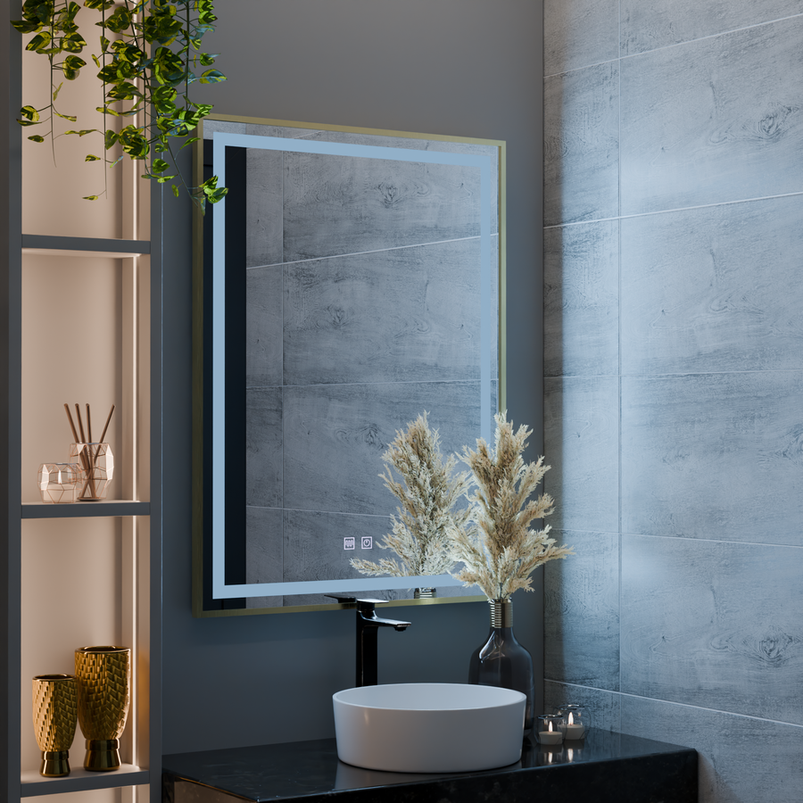 LED Touch Kalahiri Mirror, 80x60 cm, функция за размразяване, златна рамка за четка