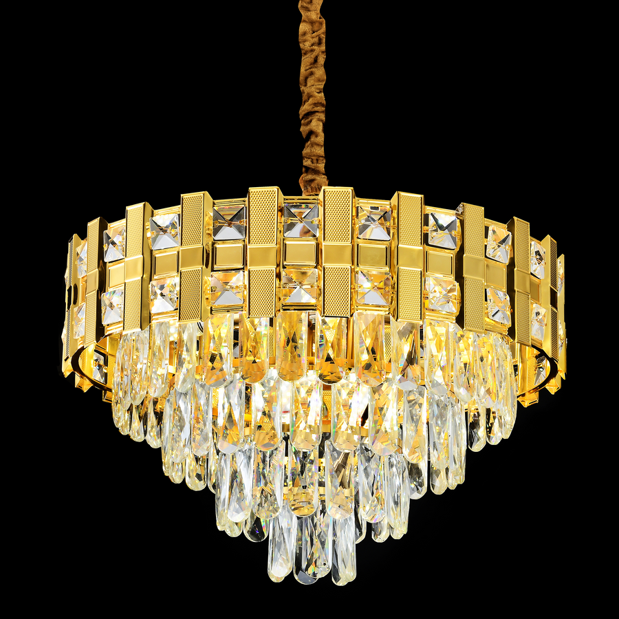 CHANDELIER CRYSTAL BRAN ELEGANZA 8XE14, 49cm DIAMETER, ГЛАСНО Злато, регулируема височина