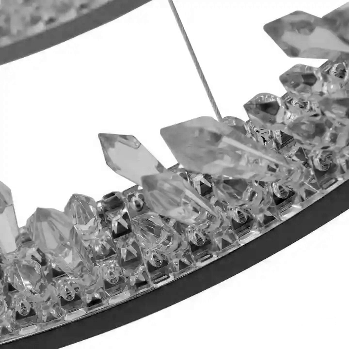 Окачен LED полилей с дистанционно управление, кристали K9, 27W, 1 кръг, студена/топла/неутрална светлина, димируем, черен, регулируем по височина