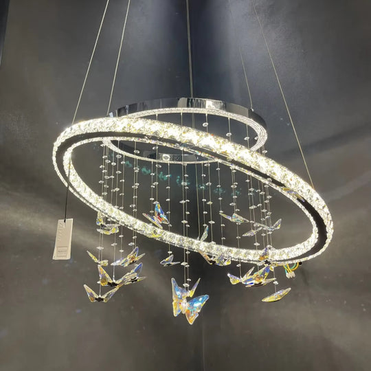 Окачен LED полилей с дистанционно управление и кристал 50W, 2 кръга, студена/топла/неутрална светлина, димиране, блестящ хром, регулируема височина LED полилеи с дистанционно управление Заглавие по подразбиране Alessandro Design