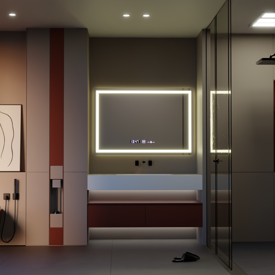 Огледално светодиодно правоъгълно 120x80cm Vérité Motionglow Marcello, система за деактивиране, часовник и термометър, недобросъвестно