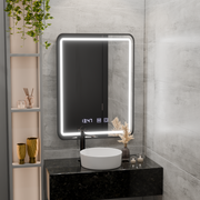 LED Touch Touch Karl Mirror Defrition System, часовник и температура 50x70 cm Black Brushd Frame Frame
