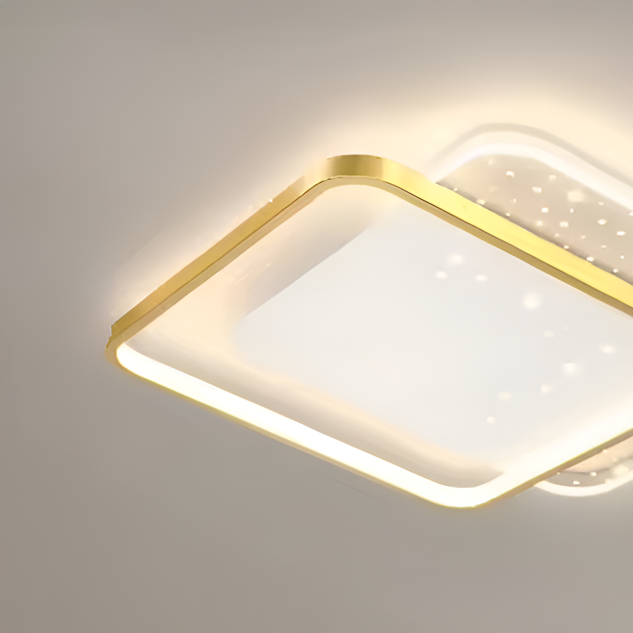 LED полилей с дистанционно управление Gildra 110W, 2 квадрата, студена/гореща/неутрална светлина, нестабилна, златиста