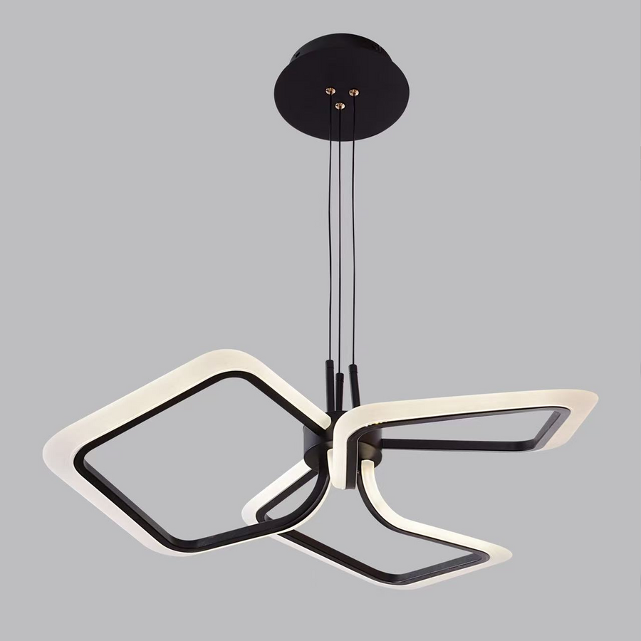 Окачен LED полилей с дистанционно управление RIMINI 56W, 3 квадрата, Студена/Топла/Неутрална светлина, Димируем, Черен