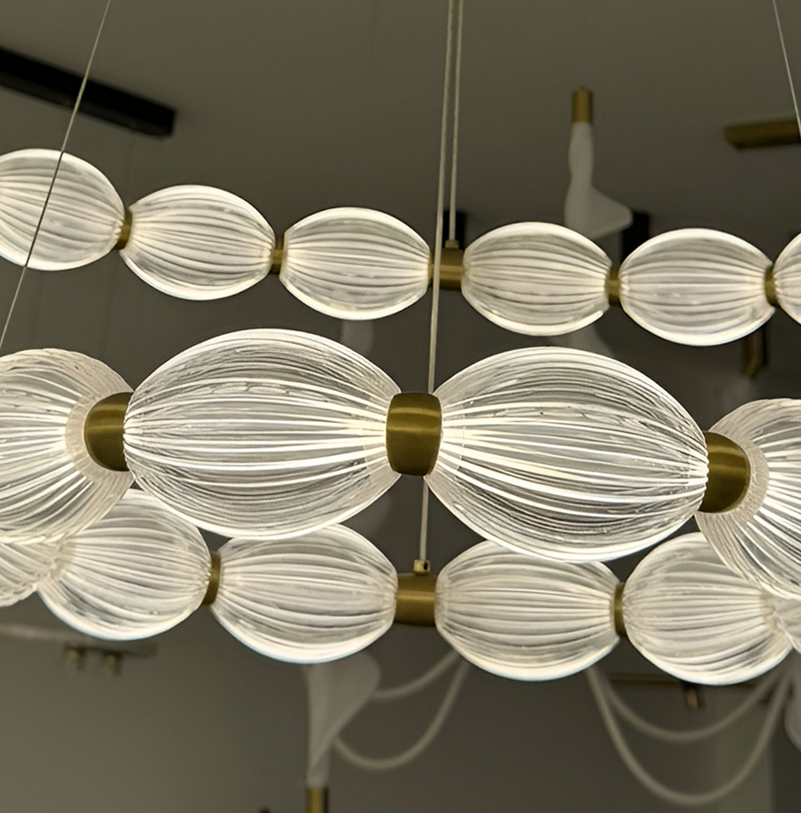 Окачен LED полилей с дистанционно управление FAUSTO, 84W, Студена/Топла/Неутрална светлина, Димиране, Регулиране на височината, Златист