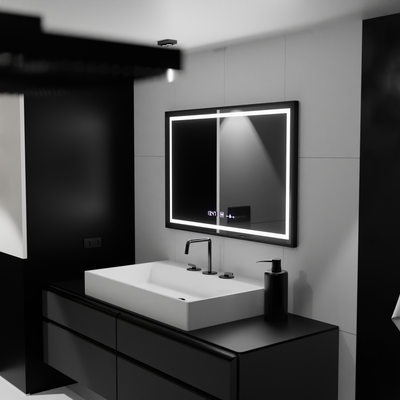 Правоъгълно светодиодно огледало, 120x80см, Verite Majeste Noir Motion Glow Marcello, система за размразяване, часовник и термометър, размито