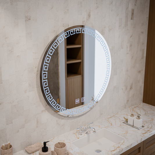 LED кръгло огледало, 80 см, Orhina Touch, система против запотяване, димиране, E40S/80X80