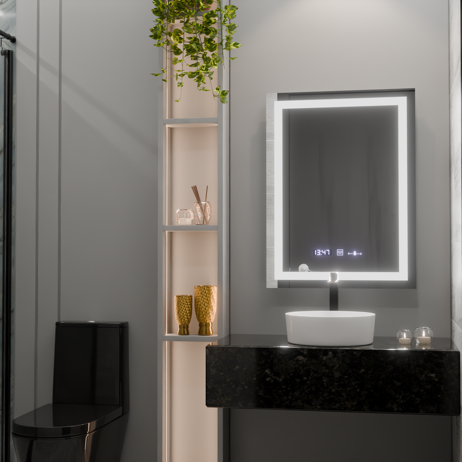 Правоъгълно светодиодно огледало, 60x80см, verite motionglow marcello, заместник -система, часовник и термометър, подрастващ