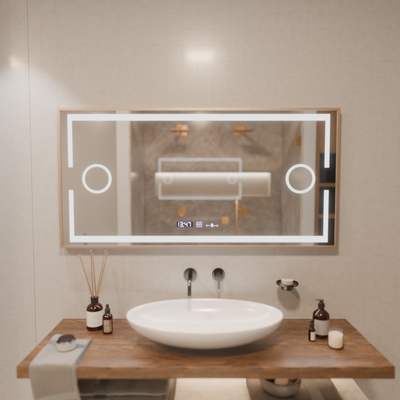 LED MotionGlow Sensor Mirror Isabell с функция за размразяване на размразяване 120x80 cm топло/студено/неутрална светлина, розово злато Brudhed, Marcello Funghi Collection