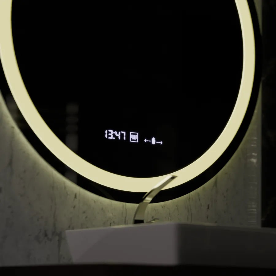 Кръгло LED огледало, 100 см, Celeste Motionglow Marcello, система за размразяване, часовник и термометър, подразбиращ се